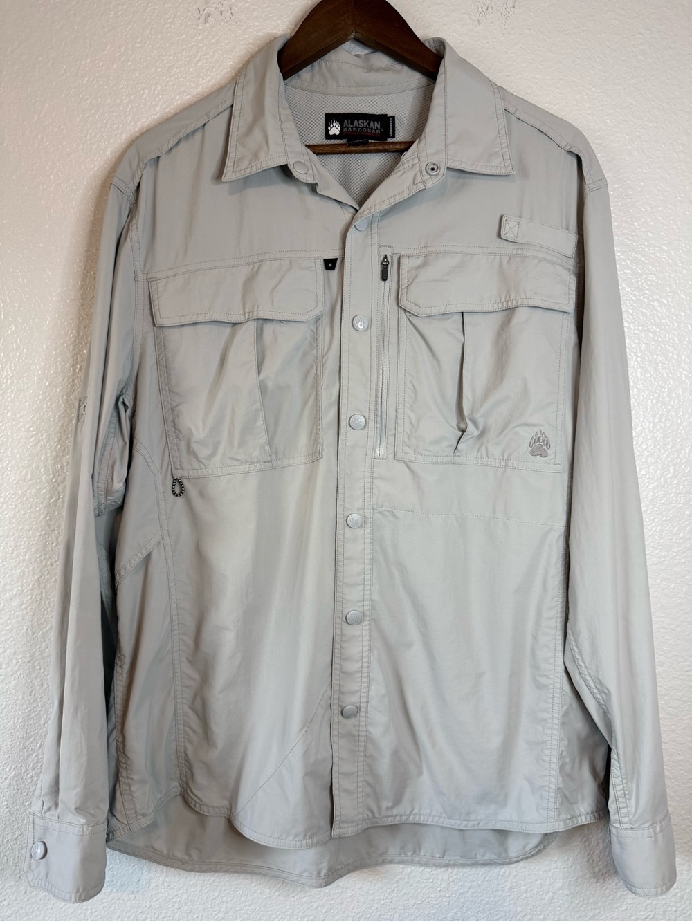 Alaskan Hardgear Fishing Shirt Gray Large Vented Nylon Long Sleeve Outdoor Camp